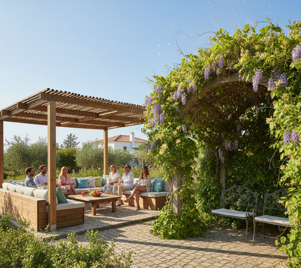 Pergola with Built-In Seating