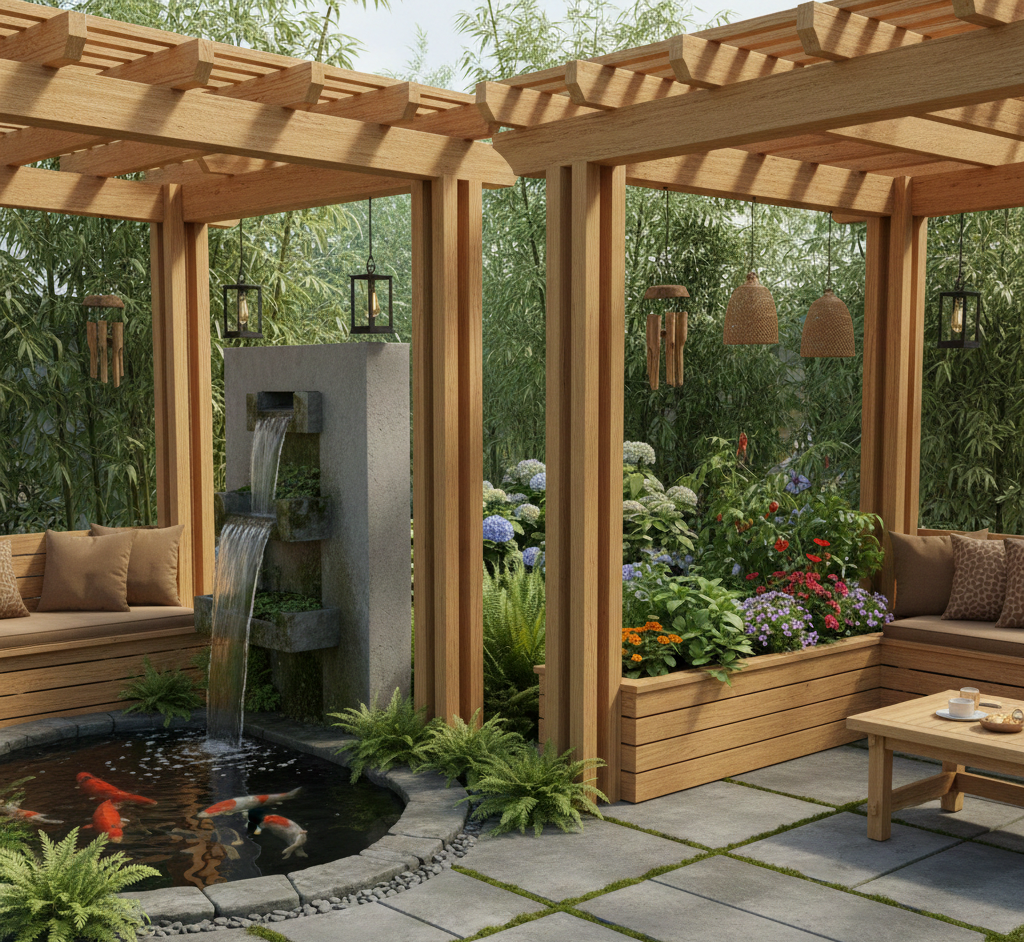 Pergola with Built-in Planter Boxes